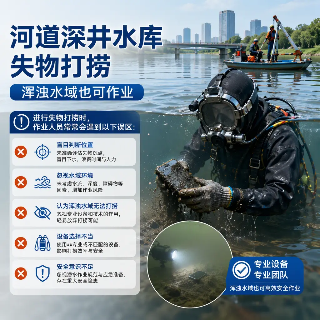 河道深井水库失物打捞，浑浊水域也可作业大竹